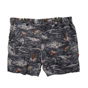 Lucky Brand Mens‎ Navy Tropical Hawaiian Surf Print Linen Blend Shorts Size 36